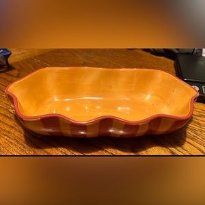 Vintage 1990s Gail Pittman 10" Ruffled Sienna Bowl,  Discontinued Stripe.